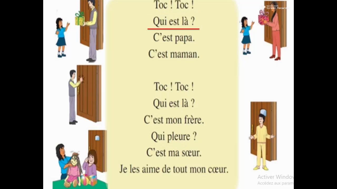 المستوى الأول إبتدائي toc ! Toc! Qui est là? Comptine
