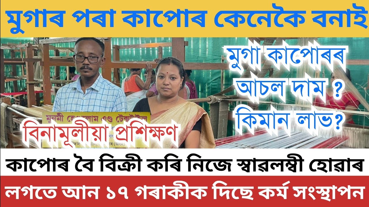 মুগাৰ কাপোৰ এযোৰৰ দাম কিমান? কেনেকৈ মুগাৰ পৰা কাপোৰ বনাই?#MugaSilk #silksaree#silk#silkworm#assam