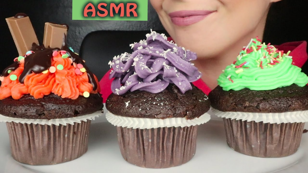ASMR: ASSORTED COLORFUL CHOCOLATE CHIP CUPCAKES 🧁 | No Talking Mukbang | Real Eating Sounds