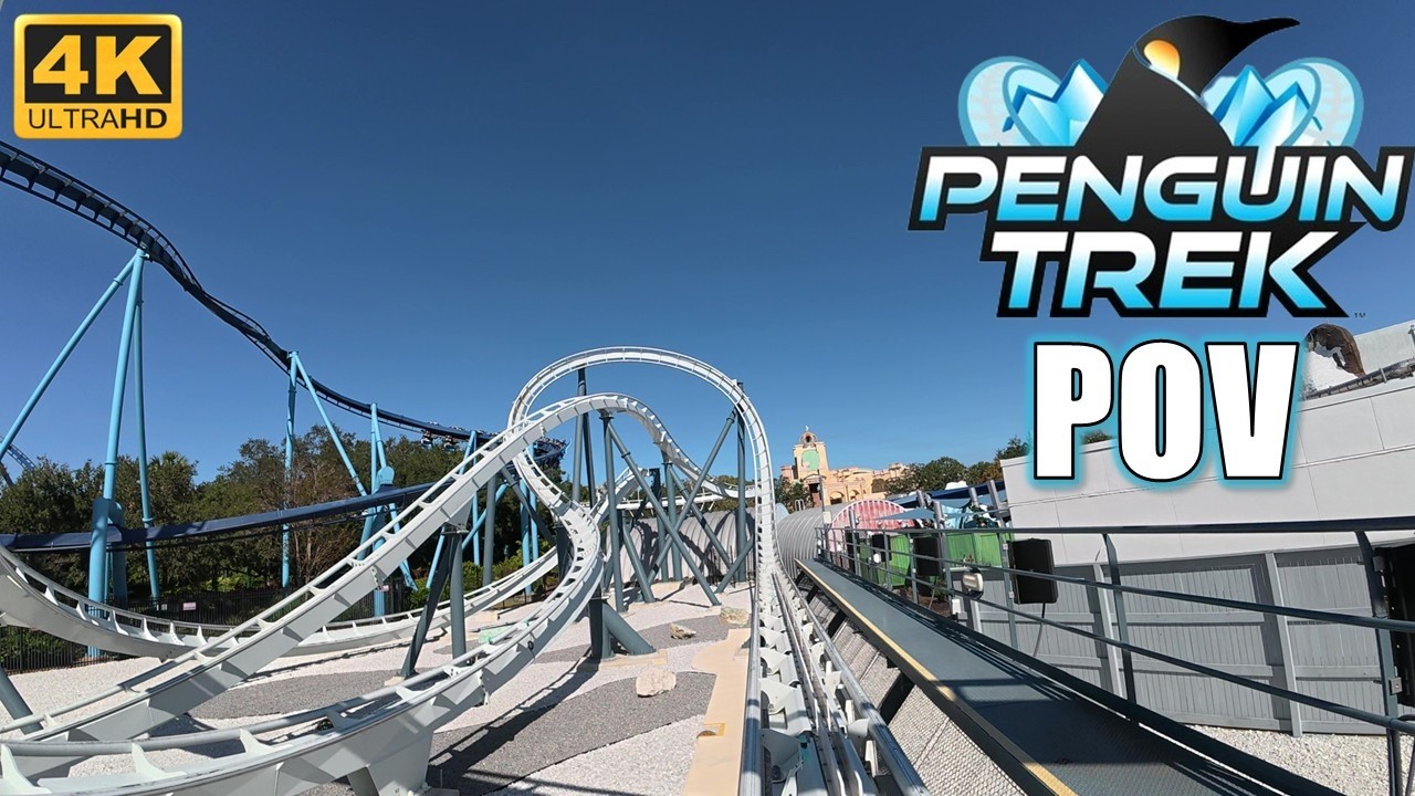Penguin Trek POV (Front Row, 4K 60FPS), SeaWorld Orlando B&M Launched Family Coaster | Non-Copyright
