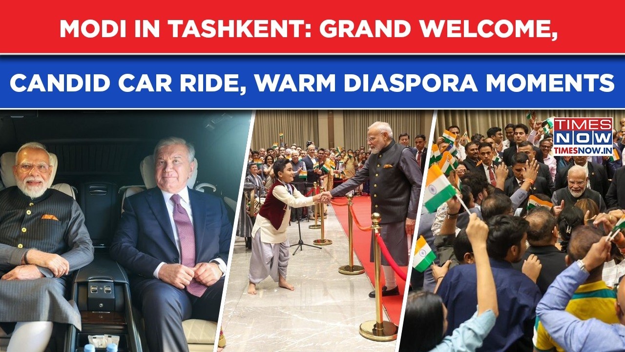 Modi In Tashkent: Watch Grand Welcome, PM & Uzbekistan President's Car Ride, Warm Diaspora Moments