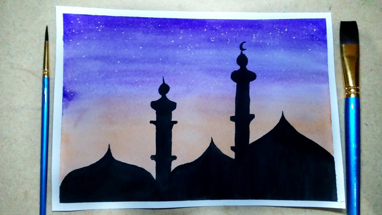 Easy Watercolor Painting | Sunset Mosque (Ramadan Edition)
