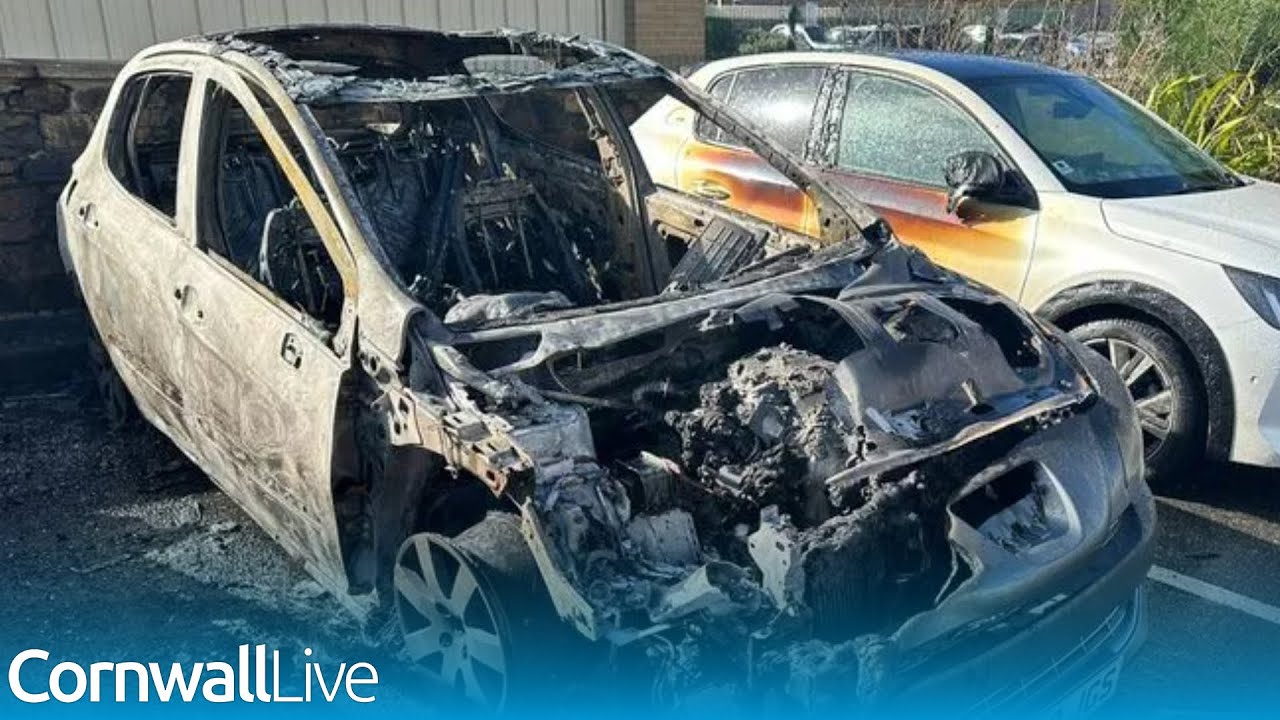 Burnt-out remains of cars destroyed in car park blaze