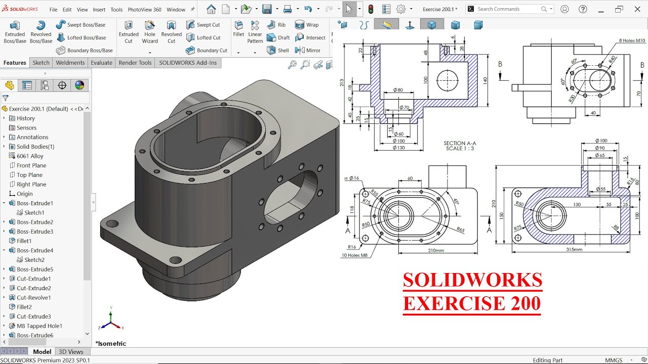 SolidWorks Tutorial 3D-моделирование Упражнение 200