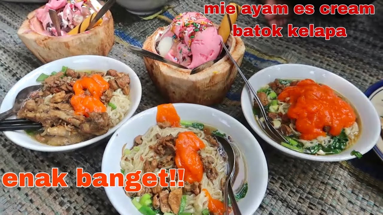 INDONESIAN TEGAL STREET FOOD : SENSASI MAKAN MIE AYAM DENGAN ES KRIM BATOK KELAPA