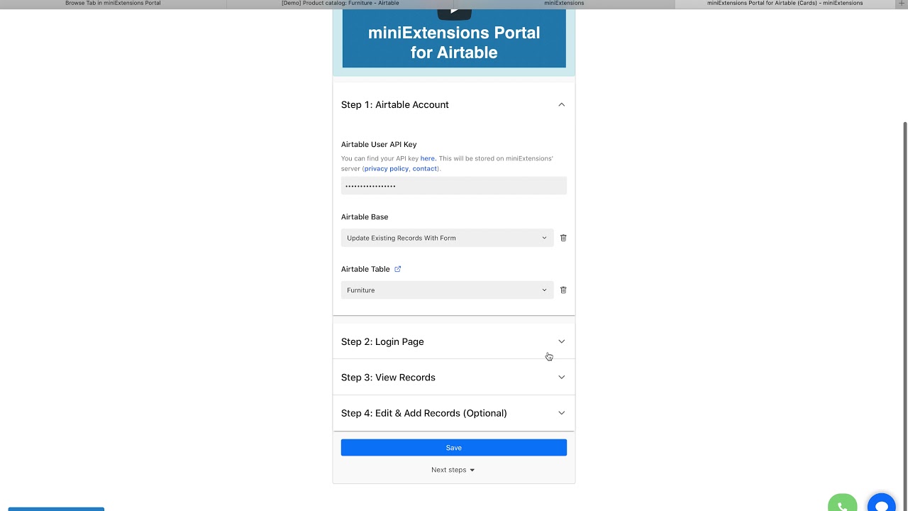 Browse Tab in miniExtensions Portal