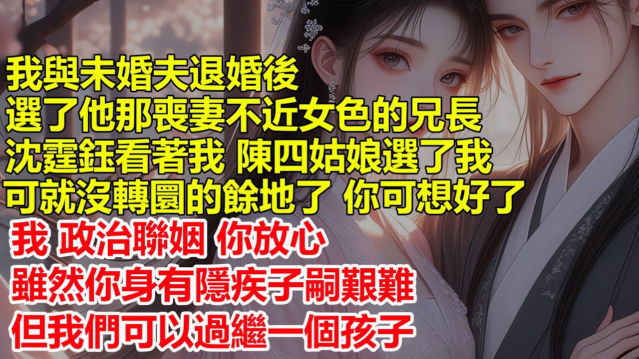 未婚夫以軍功請旨要娶另一女子為平妻，我立刻請旨退婚，轉身另選了他那喪妻鰥寡，不近女色，號稱冷面閻王的兄長，沈霆鈺看著我，陳四姑娘，選了我，那就沒得轉圜的餘地，你可想好了...