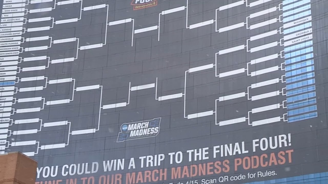 Giant NCAA tournament bracket lights up Indianapolis hotel for March Madness