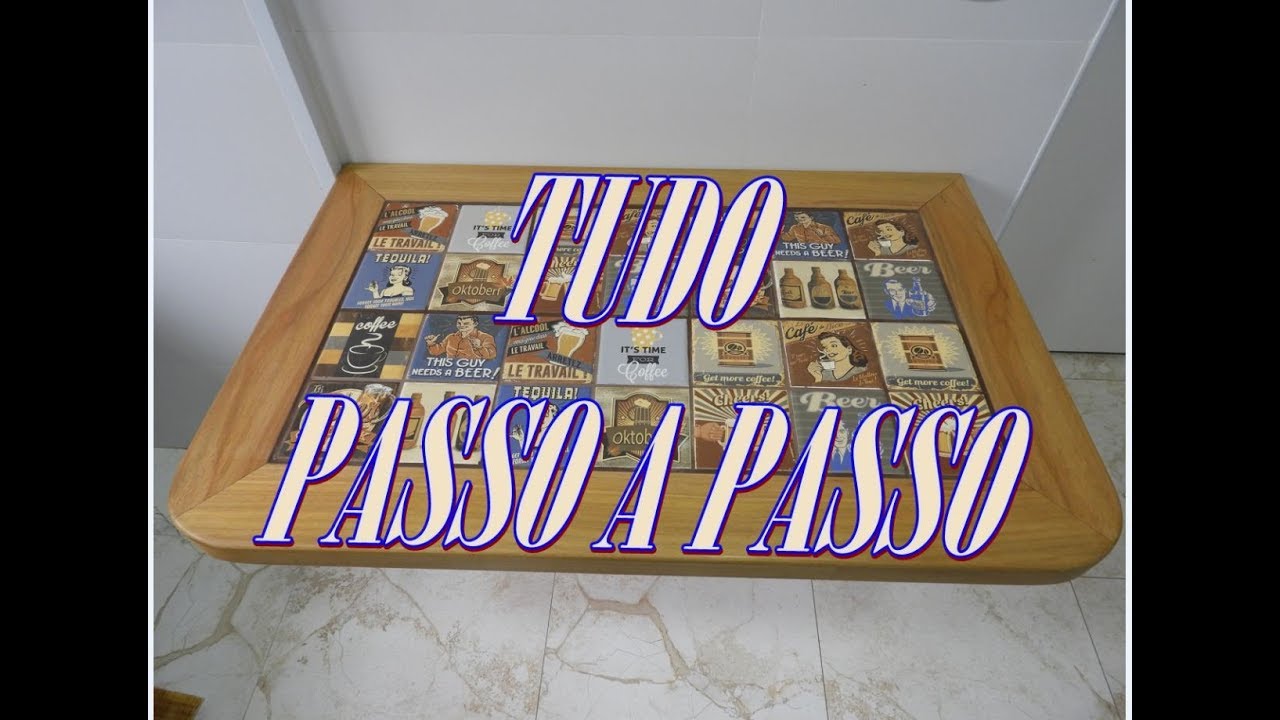 MESA COM TAMPO EM CERÂMICA. MADEIRA/AZULEJO, FAÇA VC MESMO( Mixed table, wood / tile