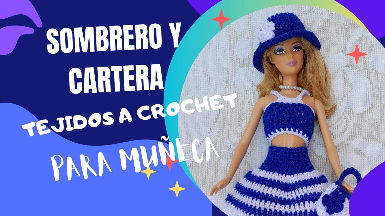 Como hacer Sombrero y Carterita Tejidos a Crochet para Muñeca