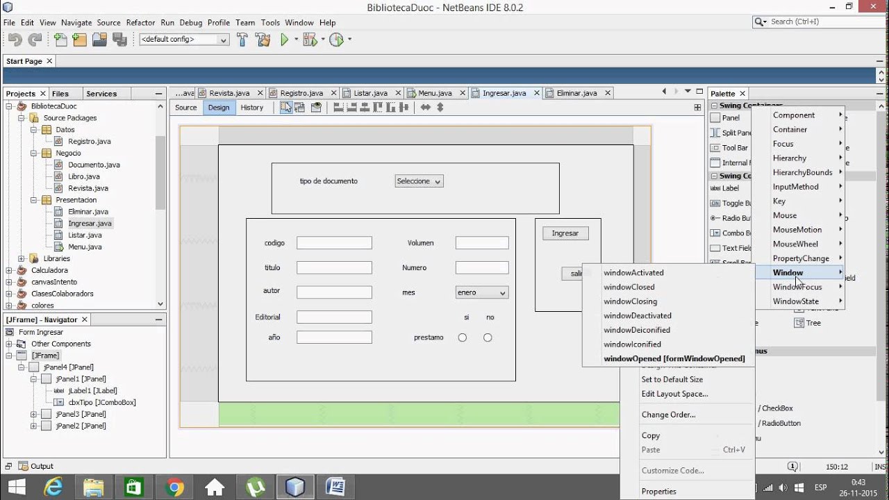 Proyecto biblioteca duoc en netbeans