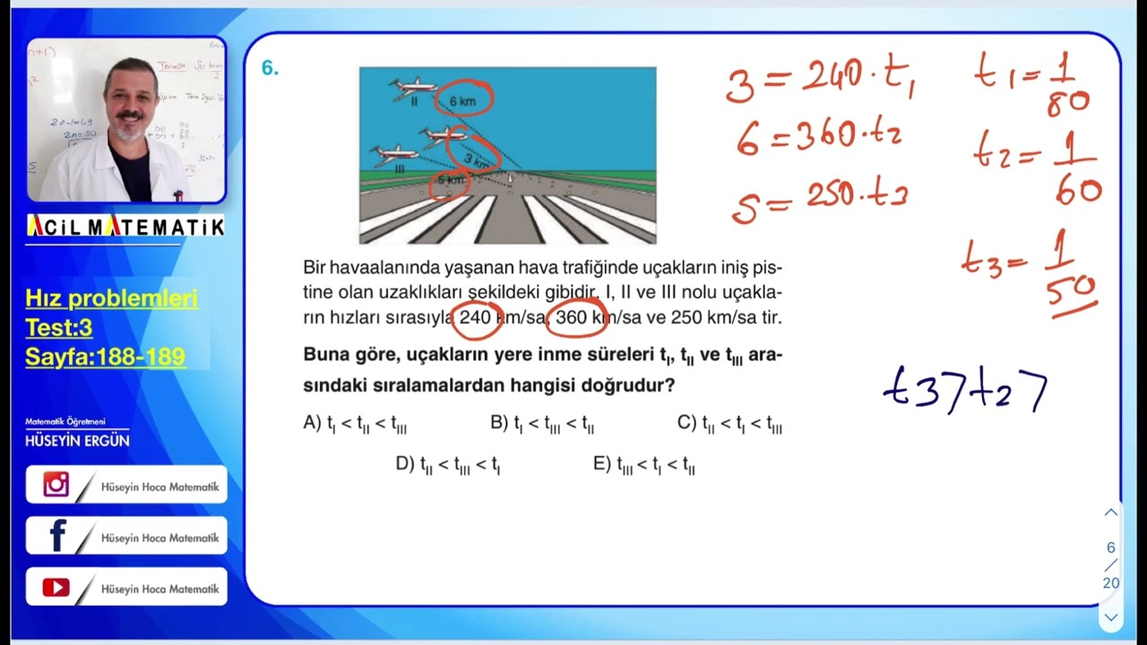 ACİL YAYINLARI MATEMATİĞİN İLACI TYT SORU BANKASI Hız problemleri test:3 sayfa:188-189
