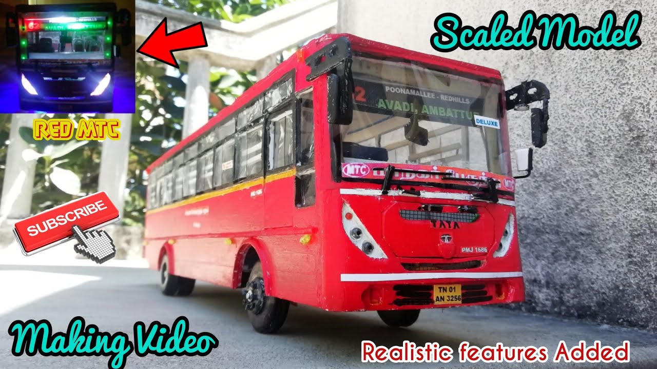 MINIATURE MTC, Chennai Red Bus 🚍| Making Video 📐📏Scale 1:25 🥳 | Realistic Features Added 🔆💡| SMOBUZ