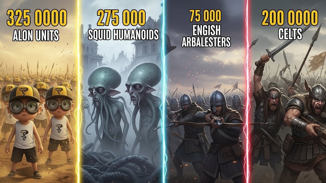 325 000 Alon Units vs Squidward vs Celts vs English Arbalesters | UEBS2 Battle