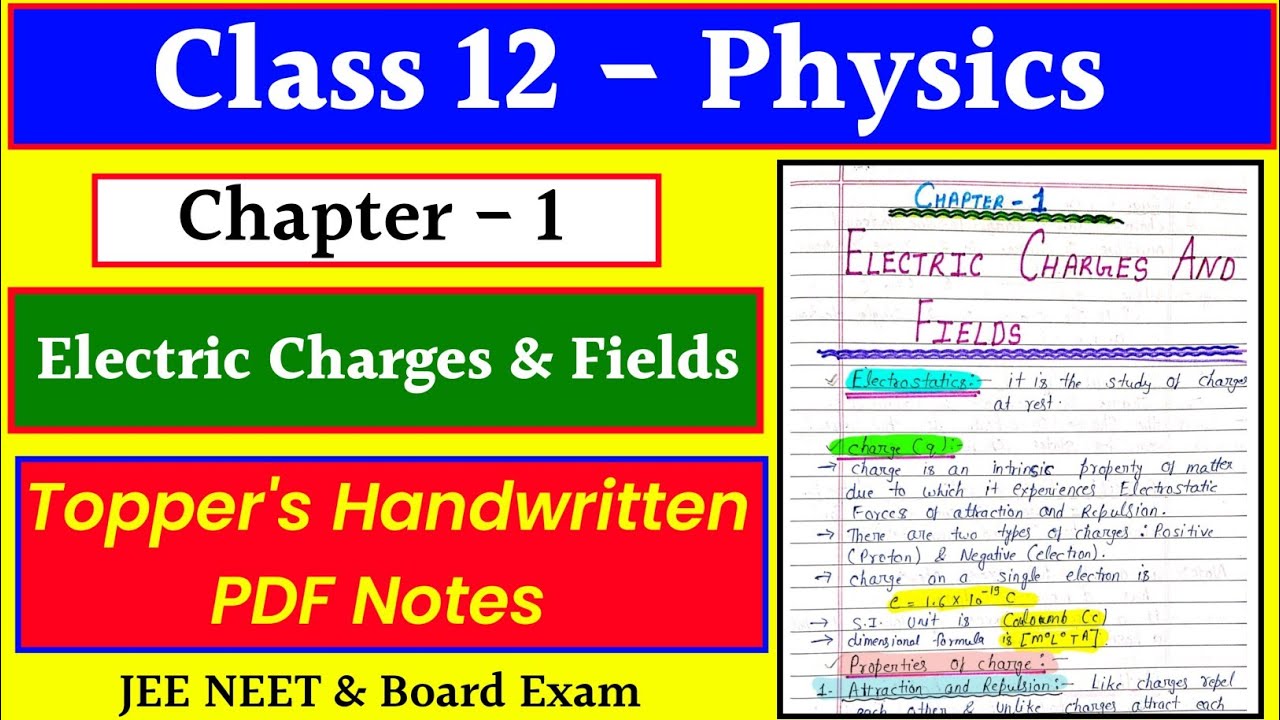 Chapter 1 ELECTRIC CHARGES & FIELDS | Class 12 Physics Handwritten PDF Notes | JEE NEET & Board Exam