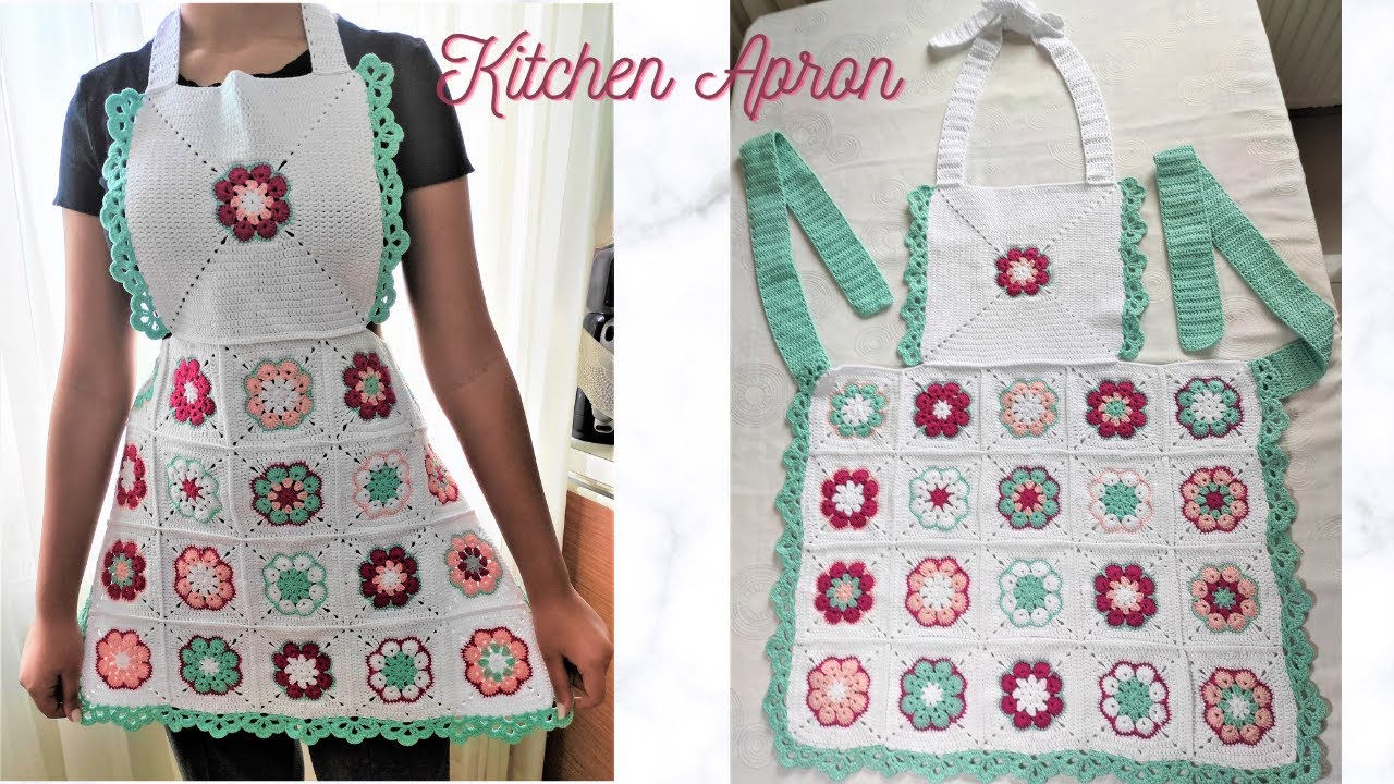 CROCHET KITCHEN APRON!  APRON WITH AFRICAN FLOWER SQUARES! VERY EASY AND BEGINNER FRIENDLY APRON!