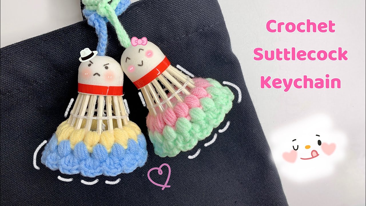 Crochet Suttlecock Keychain 🏸| Badminton Amigurumi Turorial | Móc Móc Khoá Cầu Lông