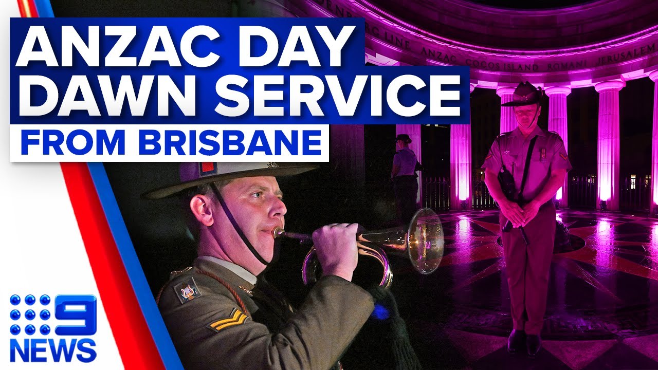 Anzac Day 2023: Brisbane Dawn Service from Anzac Square | 9 News Australia