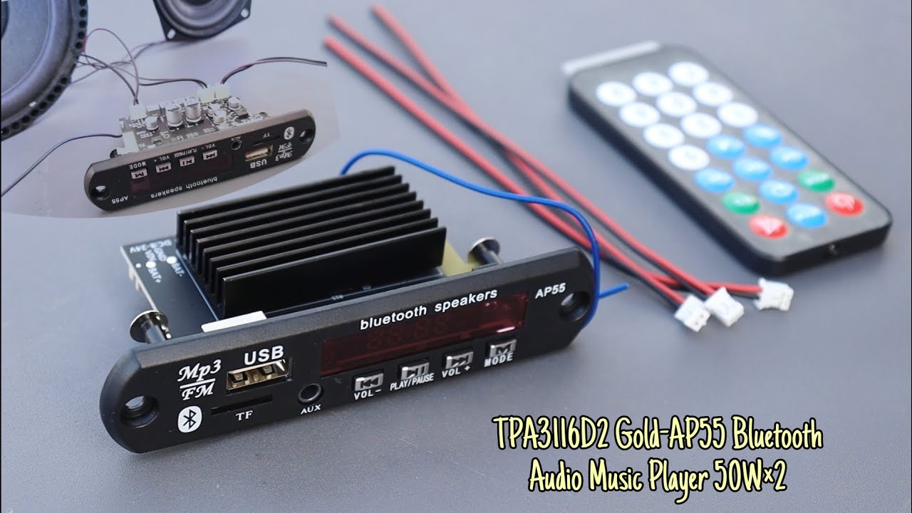 TPA3116D2 Gold-AP55 Bluetooth Audio Music Player | 2x50W With Built In USB, SD-Card, FM