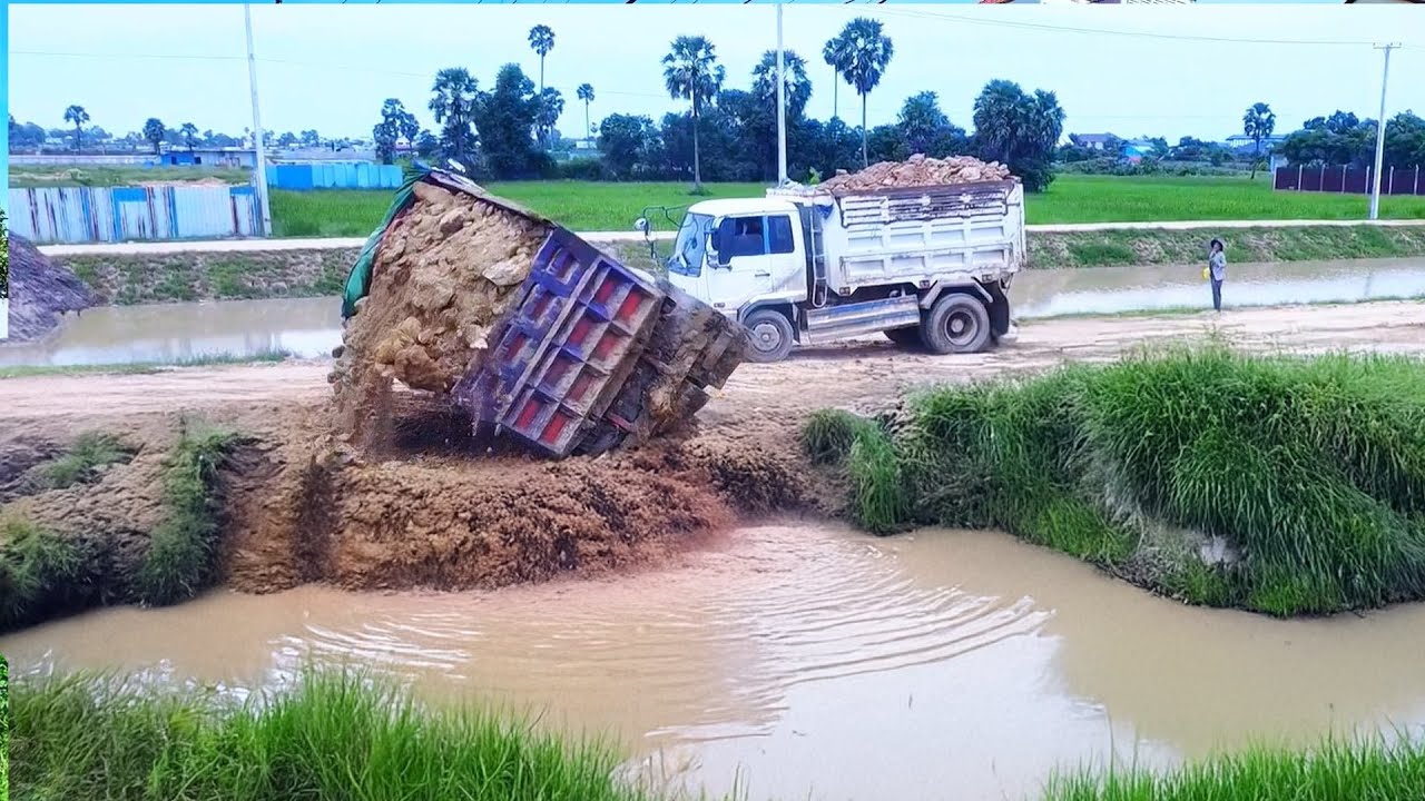 Incredible Dump Truck 5ton Unloading Soil Fail with Dozer Skill Technique Pushing Soil