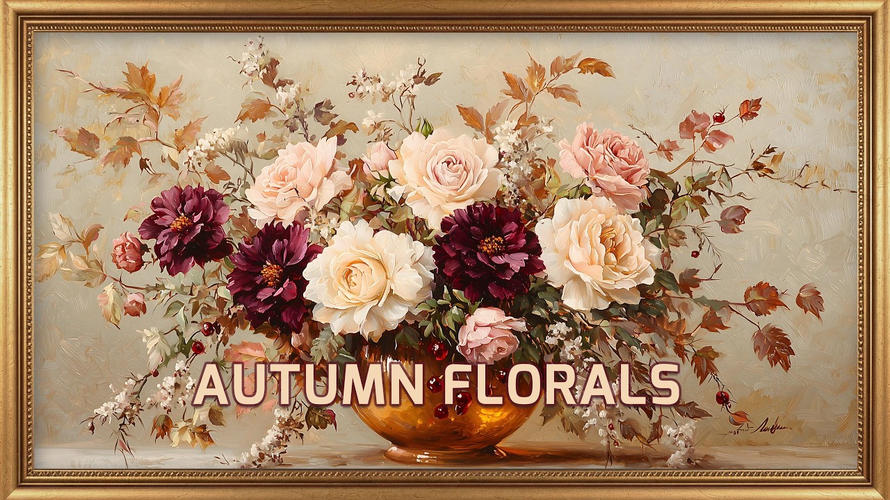 Autumn Florals in Amber Glass | Elegant Paintings with Soft Jazz | Frame TV Screensaver 4K