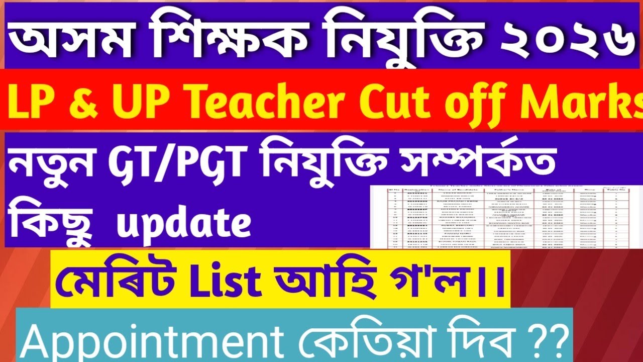 Merit List||Cut off marks published||New appointment||Employment|| Job|| TET Exam|| Assam