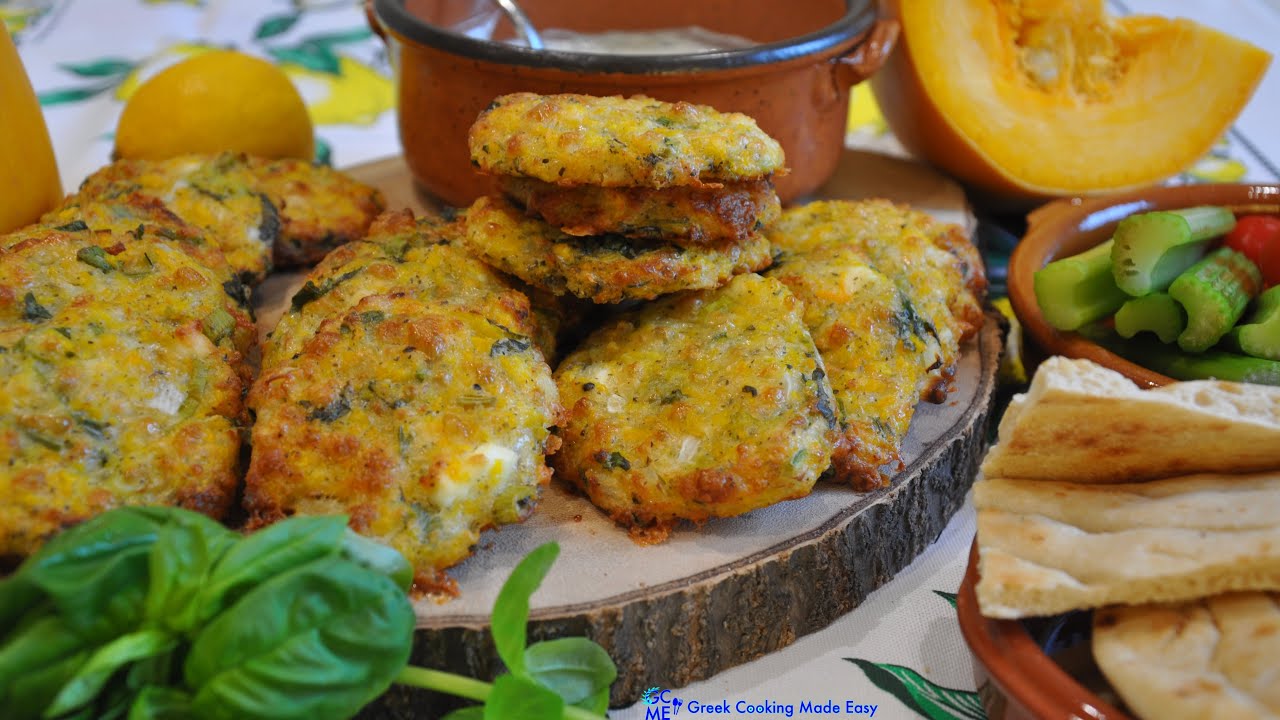 Oven Baked Pumpkin Patties (Fritters) - Κολοκυθοκεφτέδες με Κολοκύθα στο Φούρνο