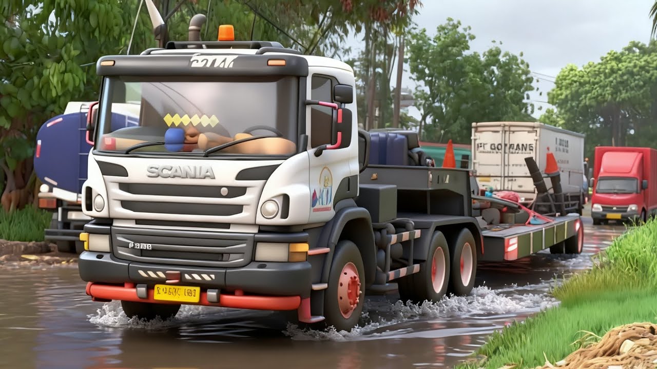 Hujan Banjir Macet. .situasi hunting truk sore jalan cacing 