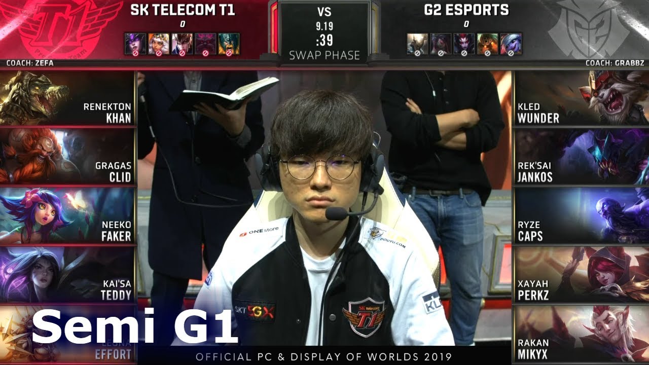 SKT vs G2 - Game 1 | Semi Finals S9 LoL Worlds 2019 | SK Telecom T1 vs G2 eSports G1