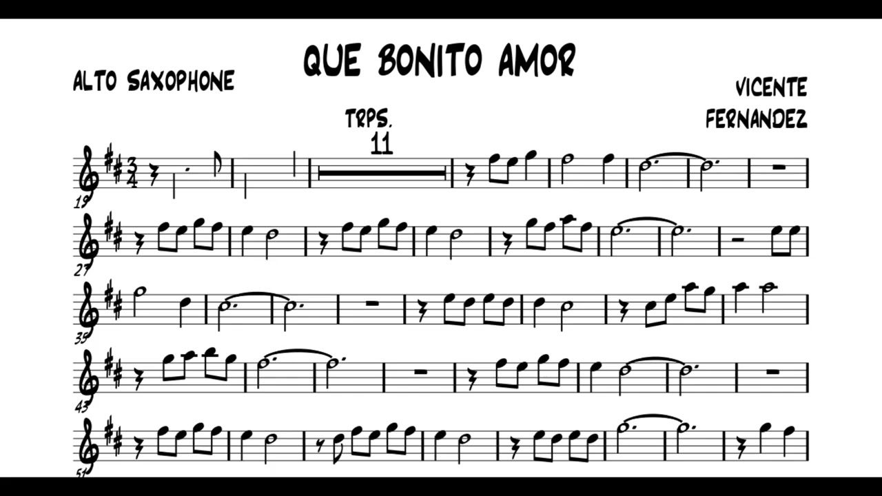 QUE BONITO AMOR partituras saxo alto, tenor, flauta- violín.