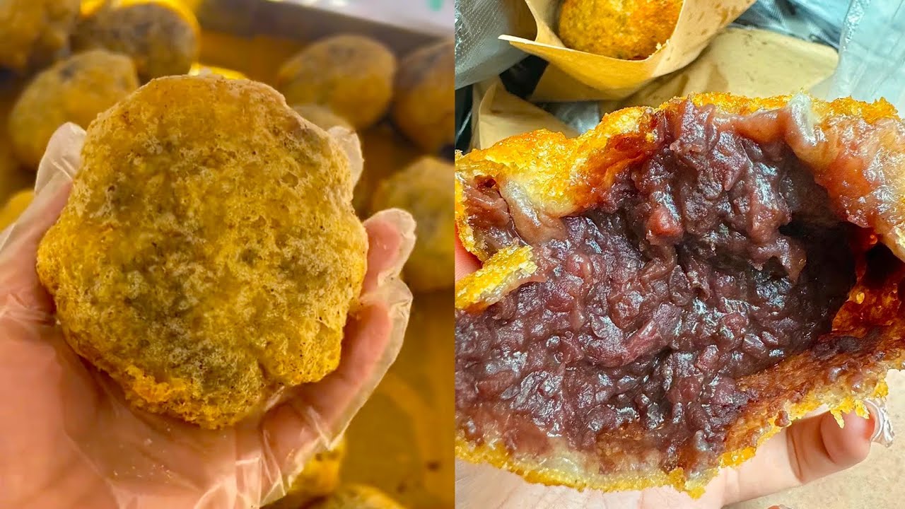 Cooking deep fried pies with Jujube paste filling, street food.