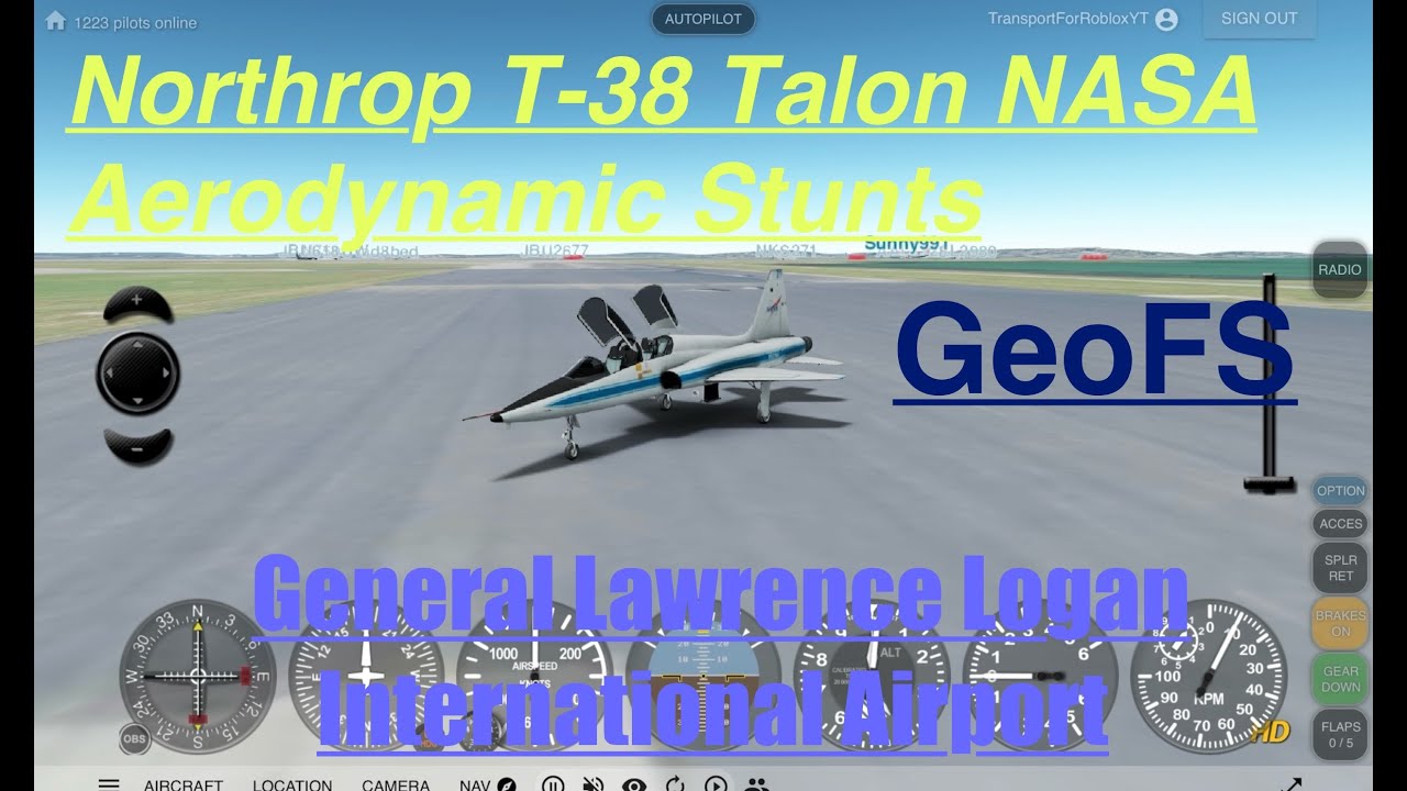 GeoFS | Northrop T-38 Talon NASA | Aerodynamic stunts - General Lawrence Logan International Airport