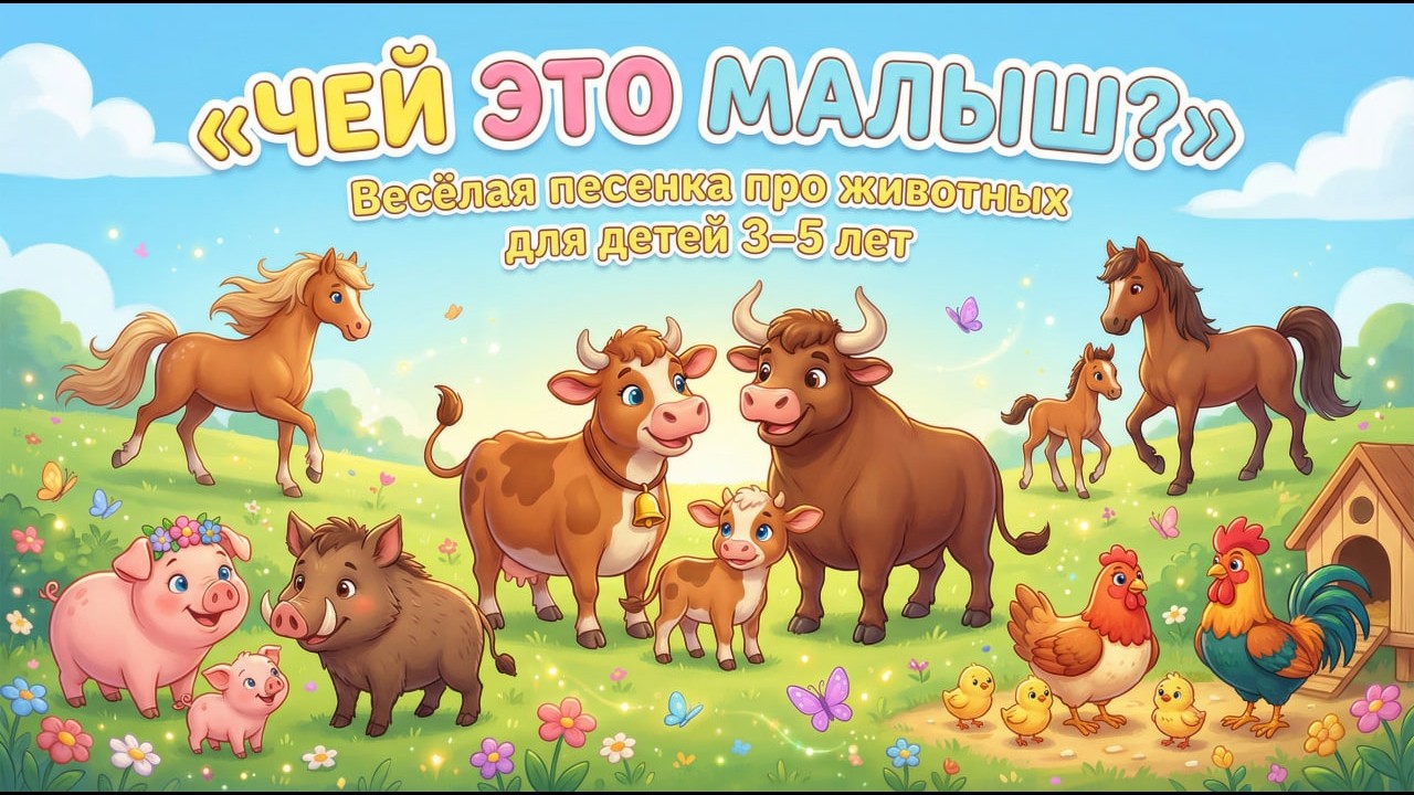 ЧЕЙ ЭТО МАЛЫШ? Весёлая песенка про животных для детей 3–5 лет