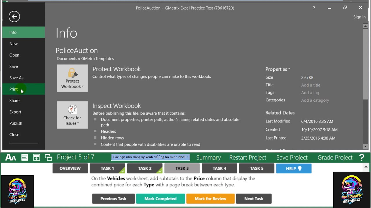 Project 5 MOS Excel 2016 Exam 2 | MR. LY KHANH - MOS Certification