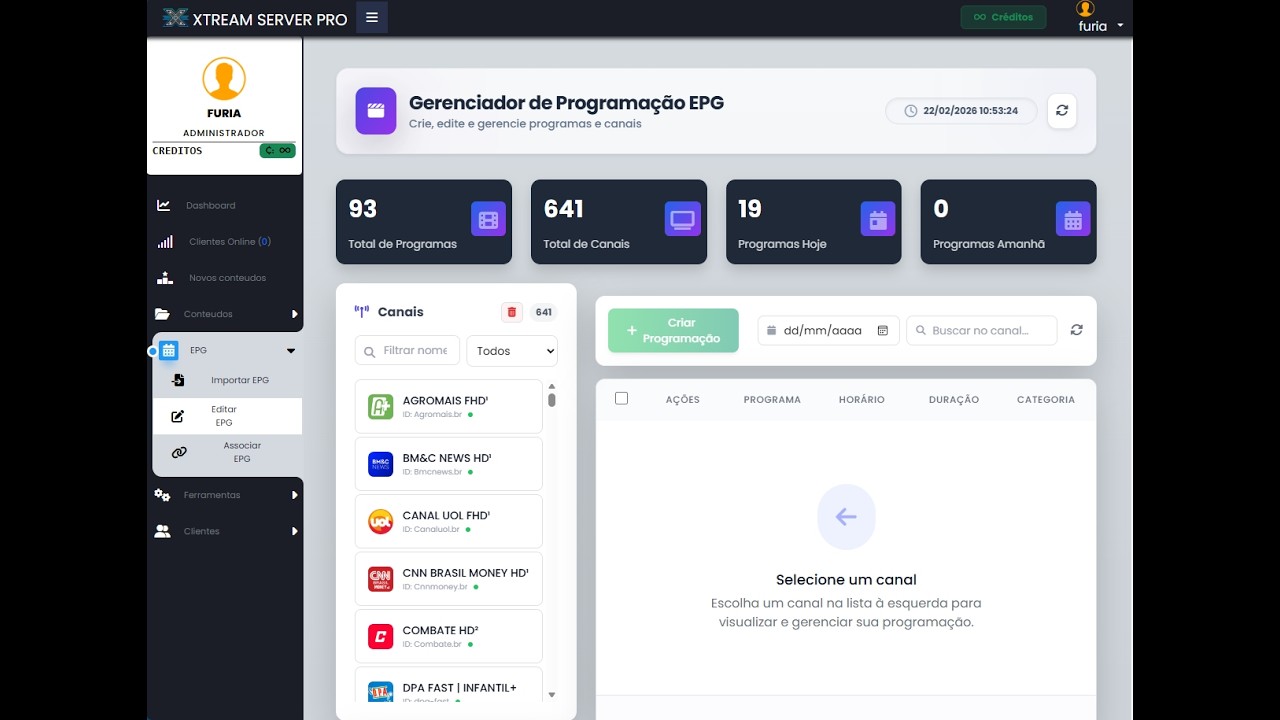 EPG Integrado no XtreamServer! Upload, Edição e Associação Direto no Painel 🚀