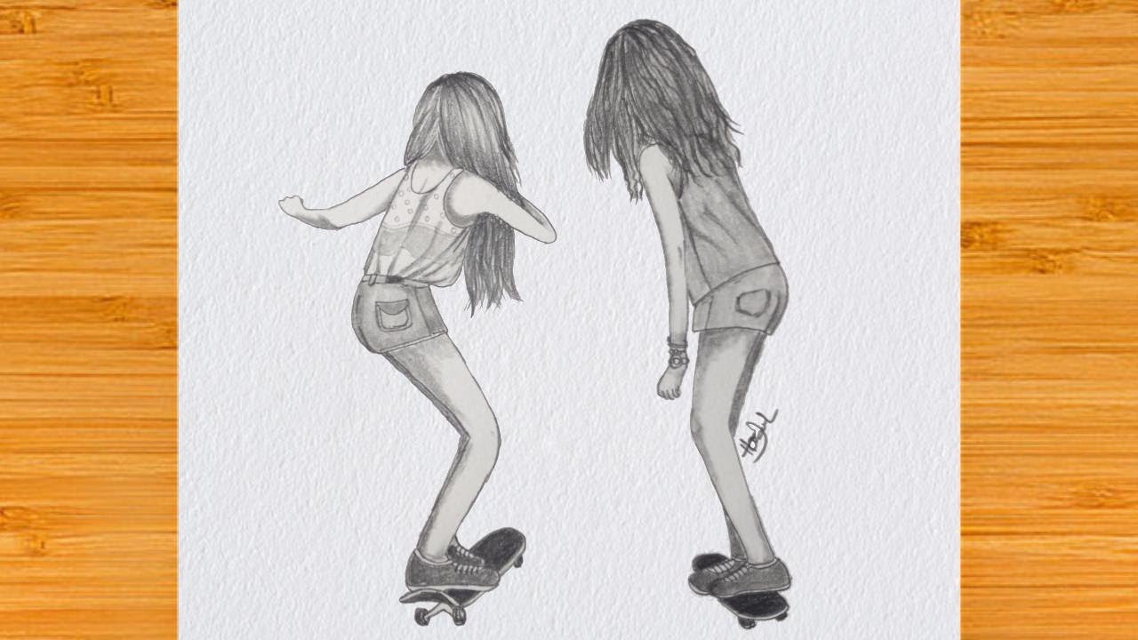 How To Draw Girl With Skateboard || Skater Girl Drawing Tutorial || Pencil Sketch