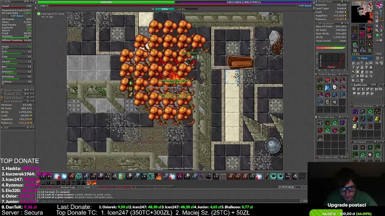 PIERWSZY RAZ SPOTKALIŚMY GRIM REAPERY! 140MS + EK #TIBIA DUO HUNT! (100+ LVL)