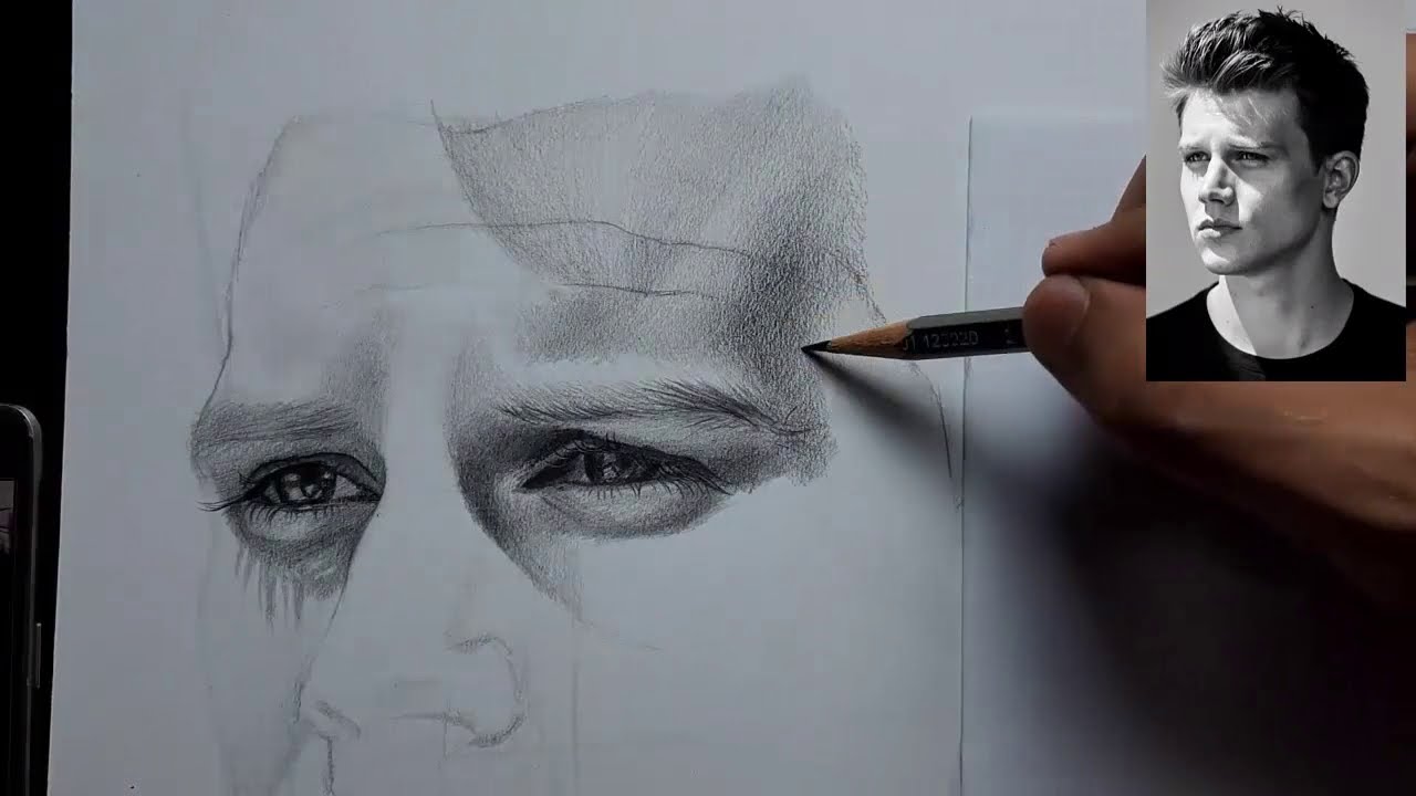 تعلم رسم بورتريه فرى هاند وتظليله كامل بالرصاص بأربع اقلام فقط بدون تسييح