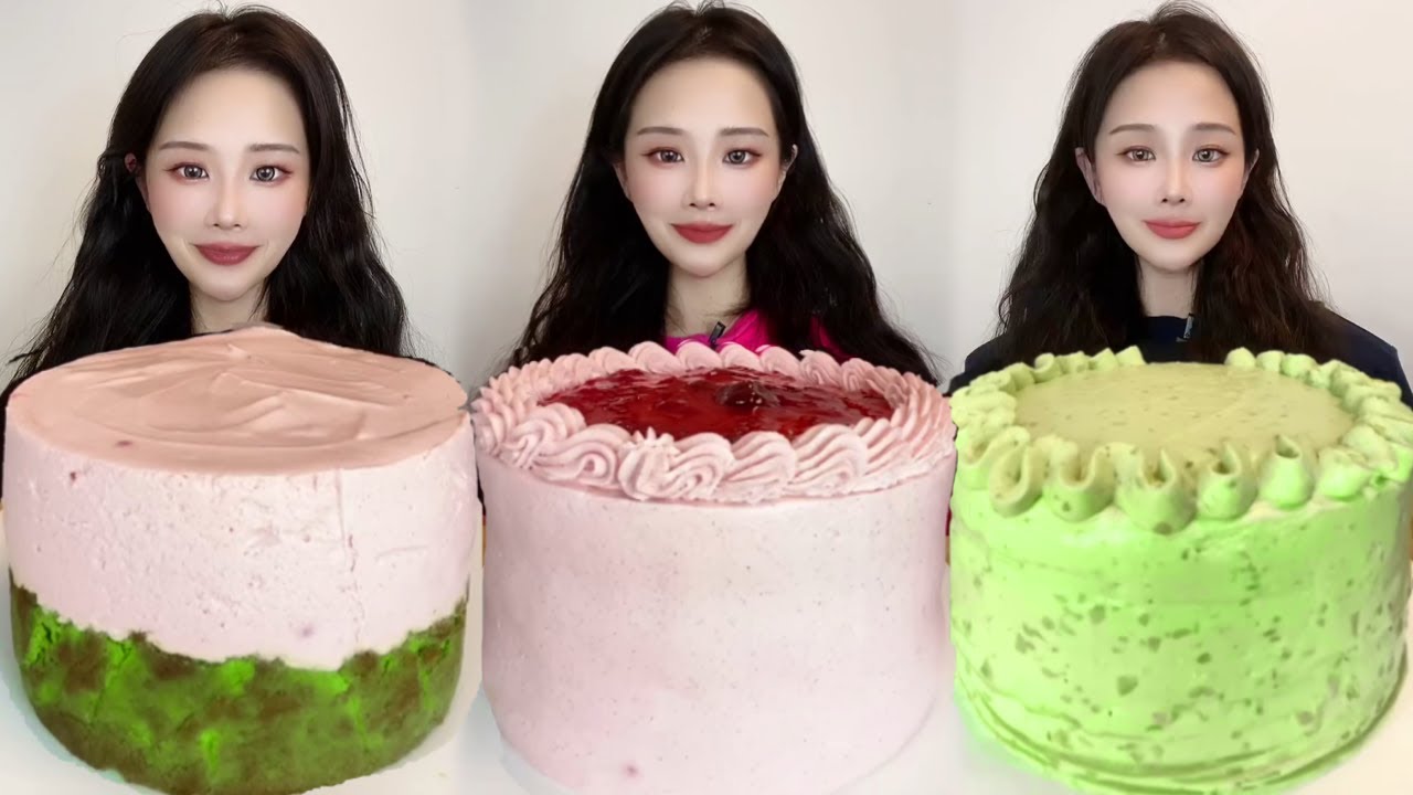 Asmr🍰Eating Raspberry Cream Cake🍰 (Soft And Waxy Sound) 크림丨먹방丨Mukbang丨Satisfying丨Eatings