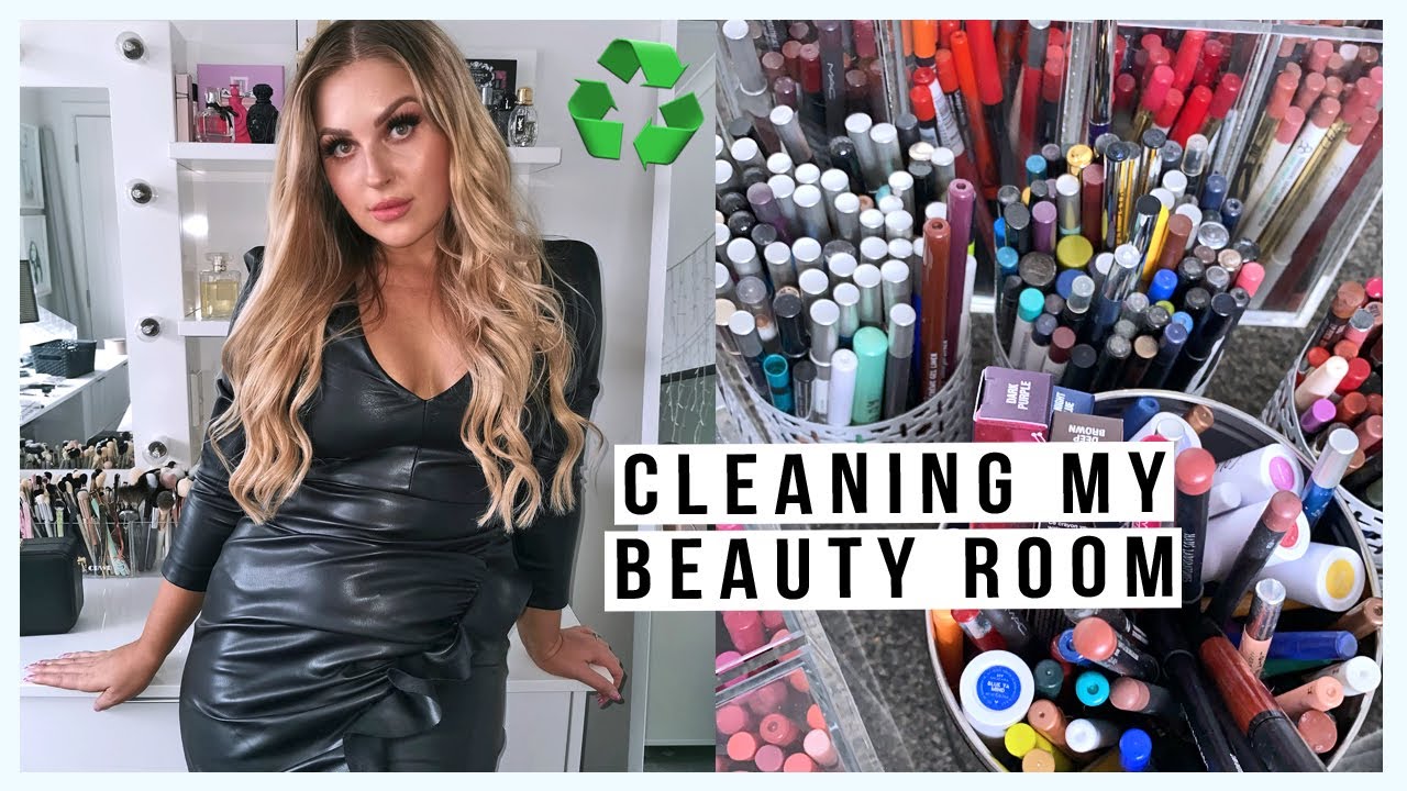 clean my BEAUTY ROOM with me! ♻️ organising & decluttering my makeup & junk! 😍