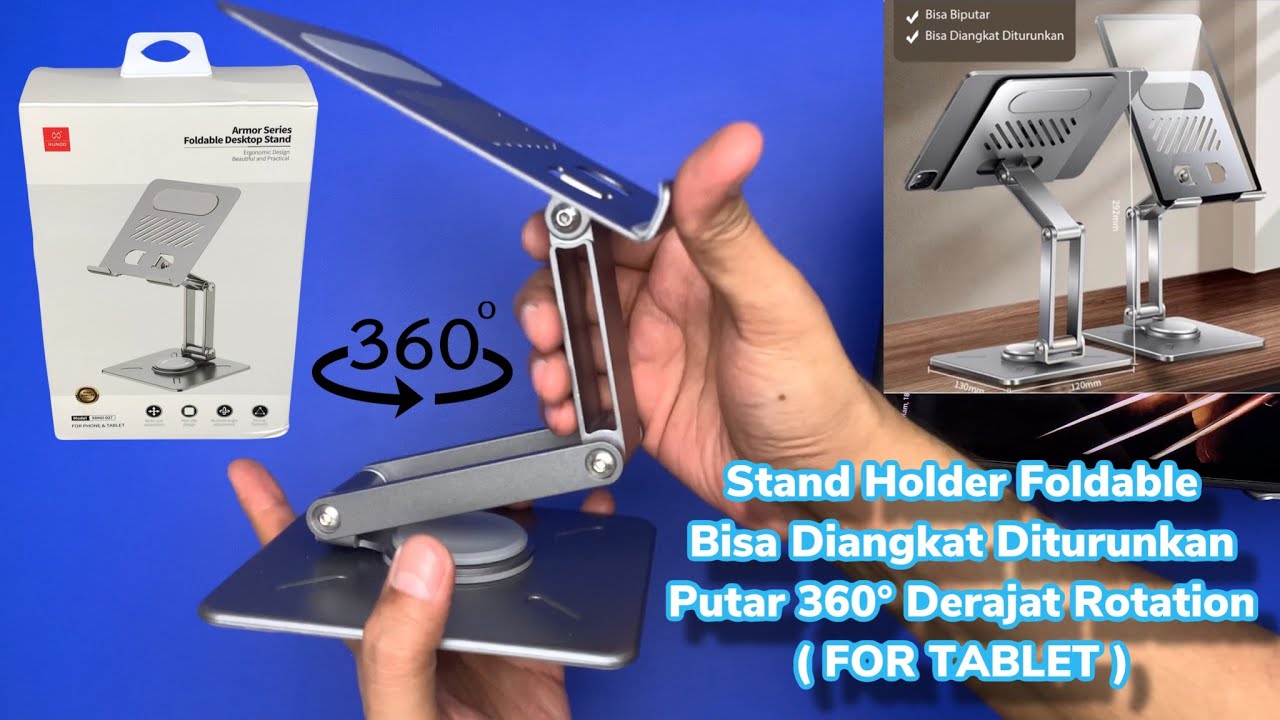 XUNDD 🔥 Tablet Stand Holder Foldable 🔥 Bisa Diangkat Diturunkan + Putar 360° 🔥 Unboxing + Review
