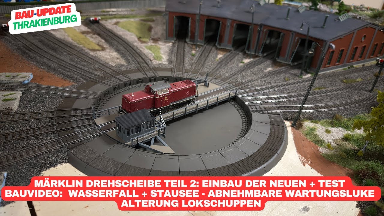 Märklin Drehscheibe Teil 2: Einbau der neuen + Test | Wasserfall + Stausee - abnehmbare Wartungsluke