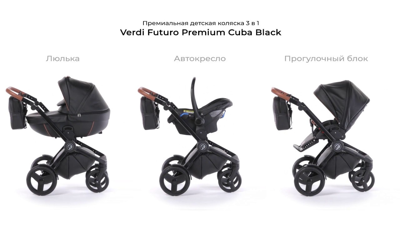 Премиальная детская коляска 3 в 1 - Verdi Futuro Premium Cuba Black
