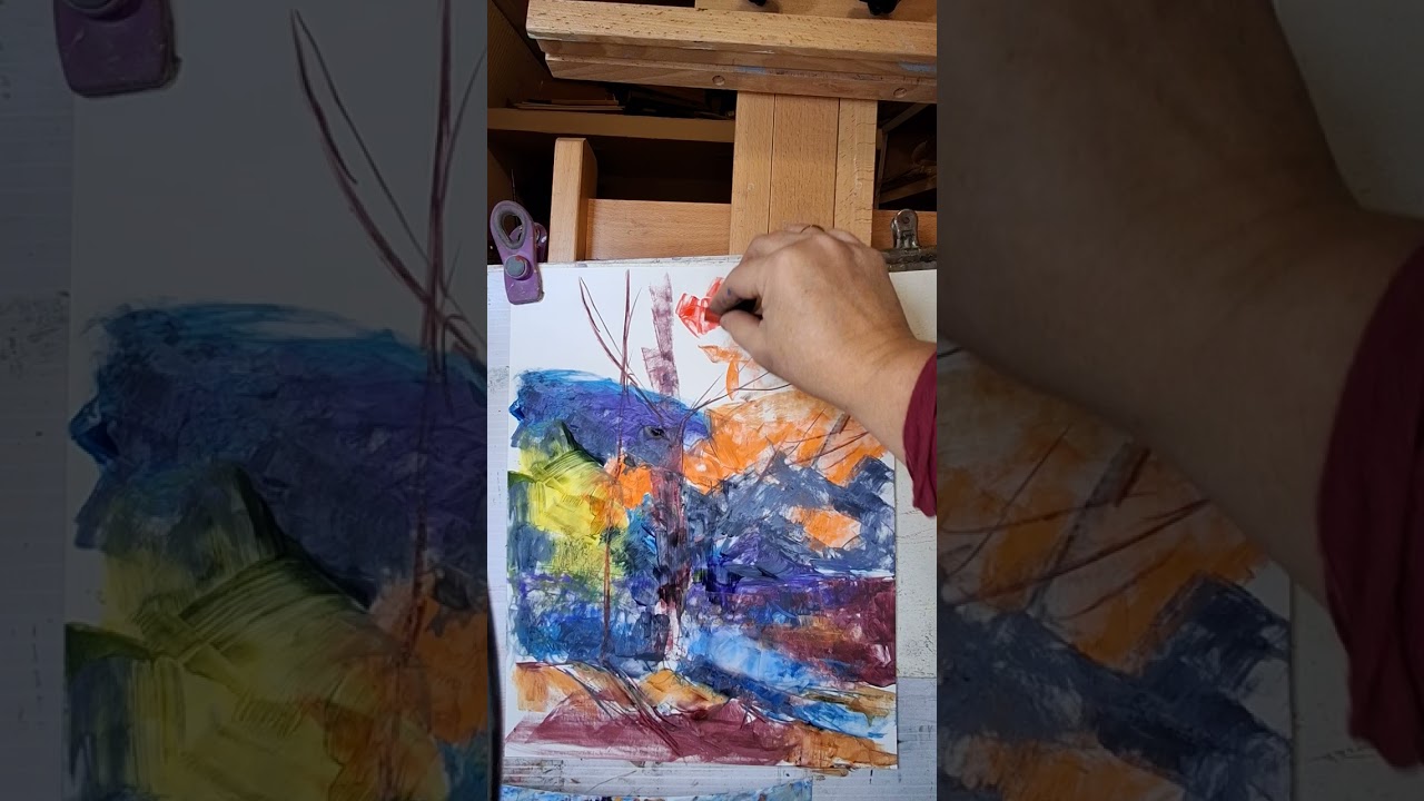 Painting with oil pastels on Yupo paper 