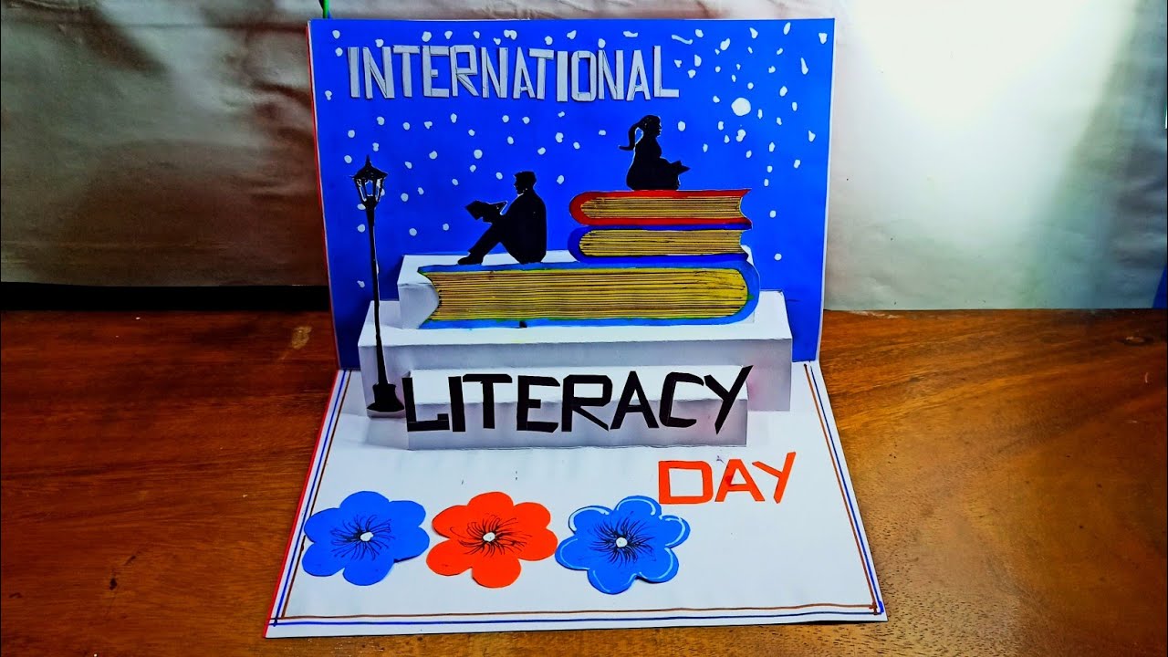 how to make international literacy day popup card || literacy day drawing ||DIY greetings card