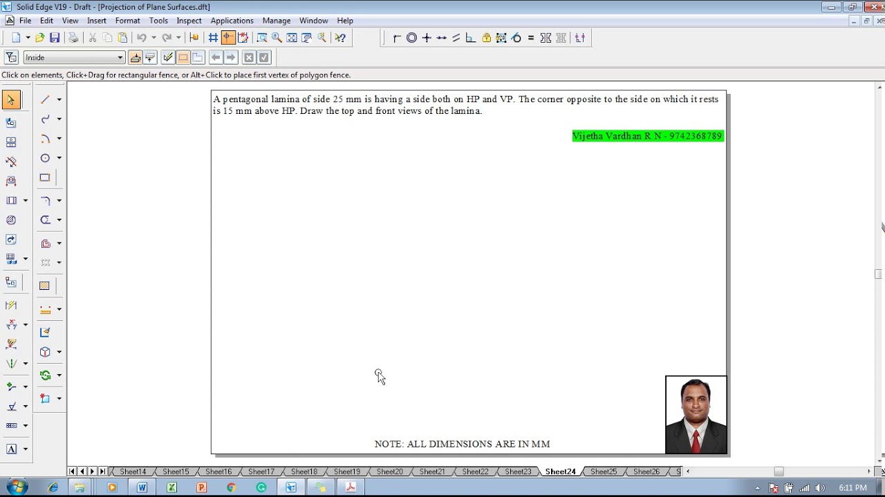 Example 24 on Projection of Plane Surfaces