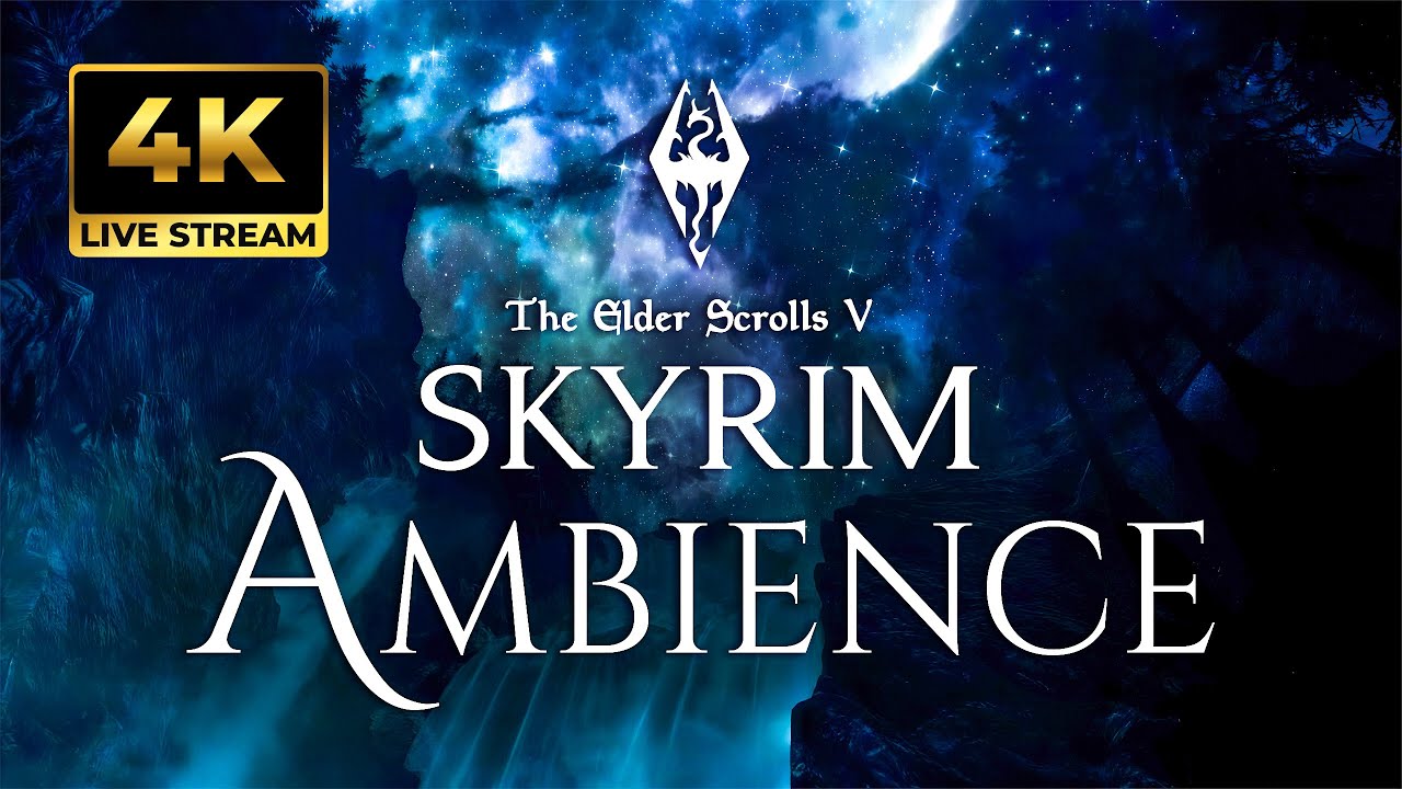 💤 Skyrim Night Waterfall Ambience &ndash; Jeremy Soule &ndash; Deep Sleep & Relax Music (4K No Ads Live Stream)