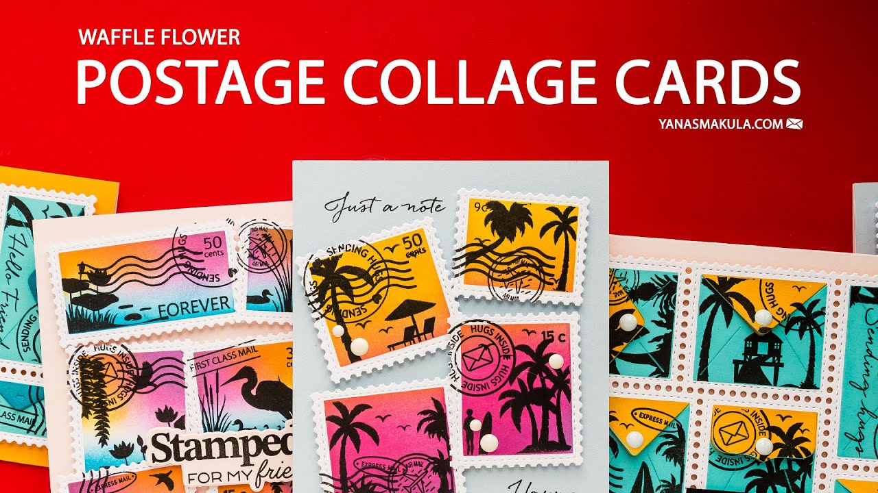 Postage Collage Cards with Waffle Flower