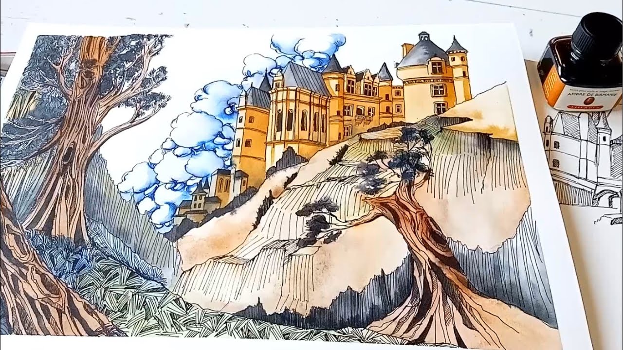 I Had No Idea Dip Pens Could Do THIS! (Until I met Franklin Booth)| Ink and Wash Chateau Chenonceau