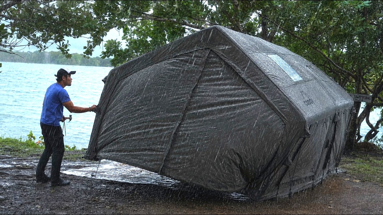 RAINY CAMPING, WINDY, COODY INFLATABLE TENT